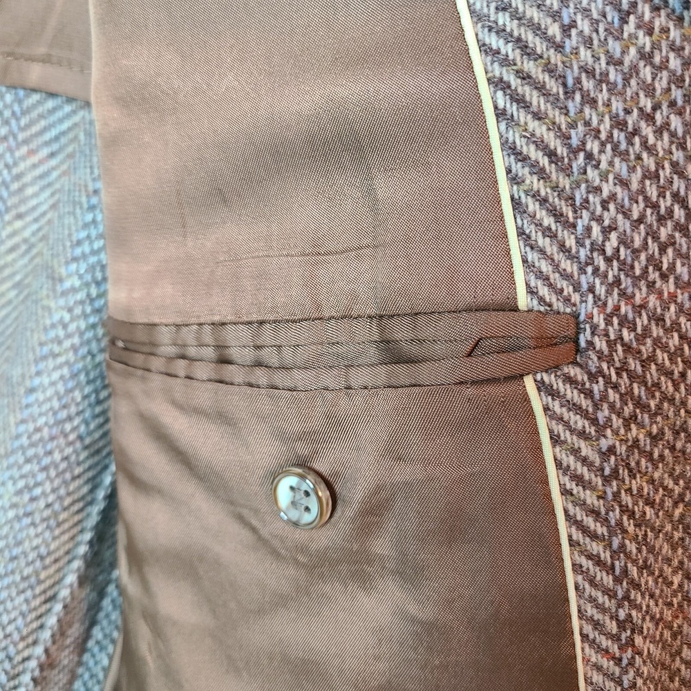 Egon Von Furstenberg Tweed Blazer Leather Buttons 40 Made In Italy - Picture 11 of 13